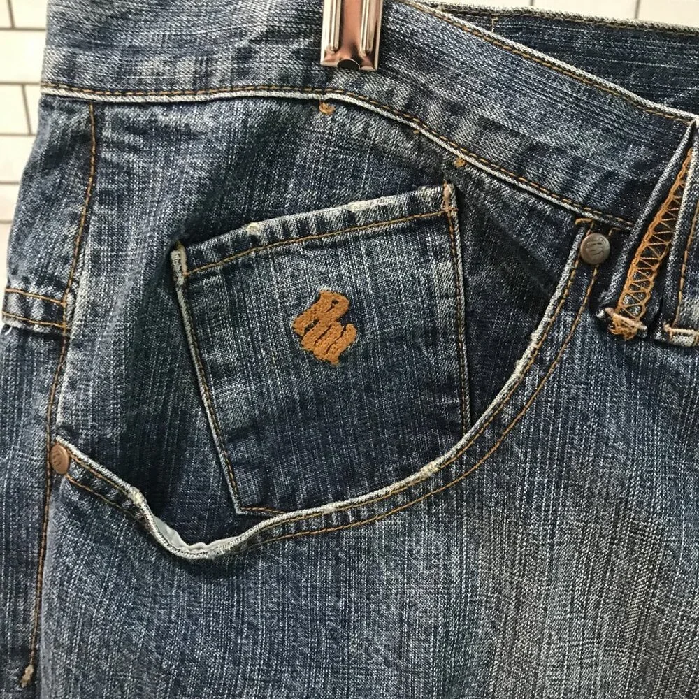 Rocawear Shorts Mens 40 Denim Carpenter Distressed Baggy Hip Hop Y2K Embroidered